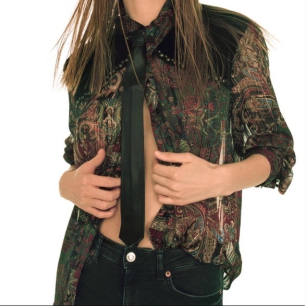 NWT Zara Paisley Printed Velvet Studded Blouse Multicolor Metallic Thread Rare - Picture 4 of 6